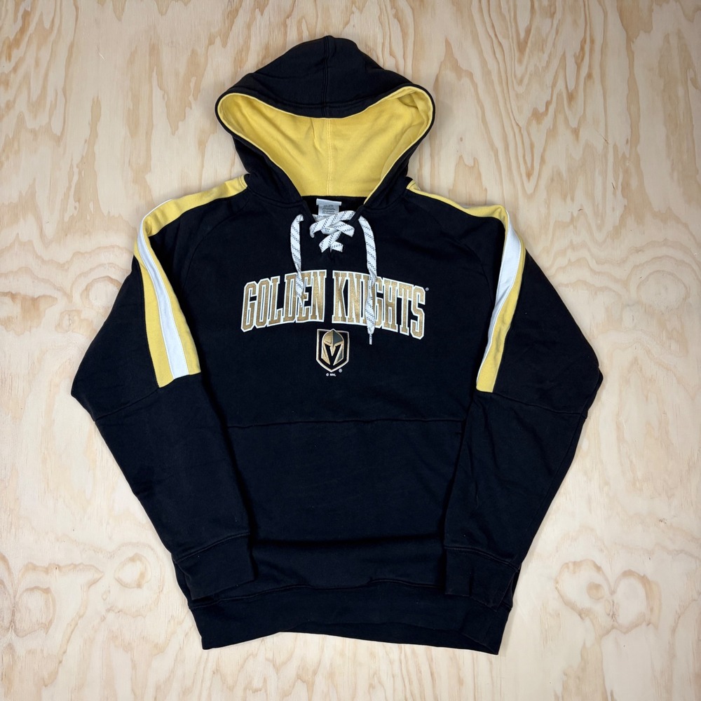 NHL Vegas Golden Knights Lace Up Hoodie Mens Medium Black Gold Hockey Sweatshirt